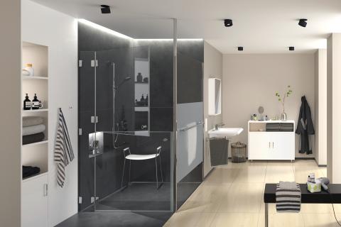 glassdouche JOSEPHINE mit horizontal geteilter Drehtüre glassdouche JOSEPHINE mit horizontal geteilter Drehtüre